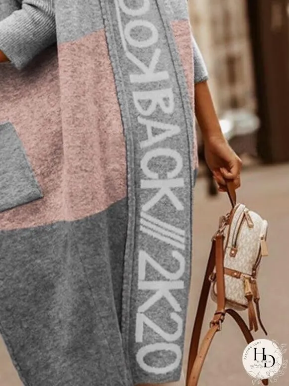 Coats Colorblock Pocket Hooded Long Cardigan Coat for Women
