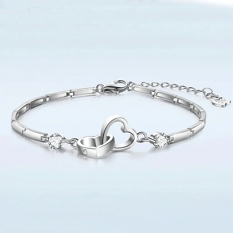 For Love - S925 Distance and Time Will Never Break us Apart Heart to Heart Bracelet