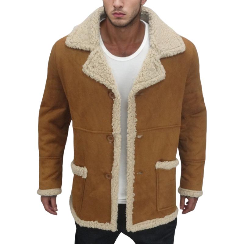 Men's Solid Color Shearling Coat