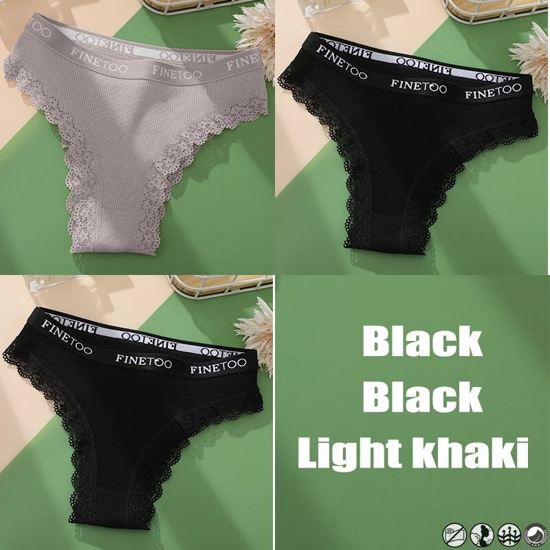 3PCS/Set Cotton Panties Brazilian Style Women Underwear Lace Sexy Lingerie for Female Underpants Thong Panties Briefs Intimates