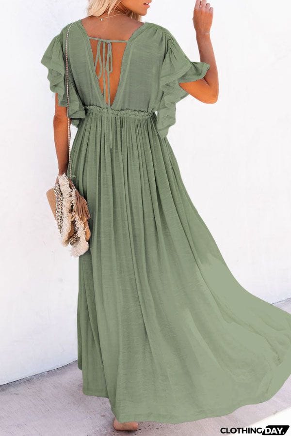 Fairy Air Fluttering V-neck  Ruffle Sleeves Dress