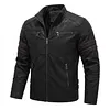 Men's Vintage Leather Motorcycle Jacket with Fleece Lining - Warm Winter Biker Coat with Stand Collar & Zipper Pockets by Inlyline