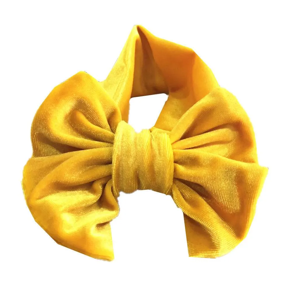 2019 Brand New Baby Toddler Kids Girls Bow Hairband Velvet Turban Knot Cotton Headband Solid Candy Color Headwear Gift 3M-12T