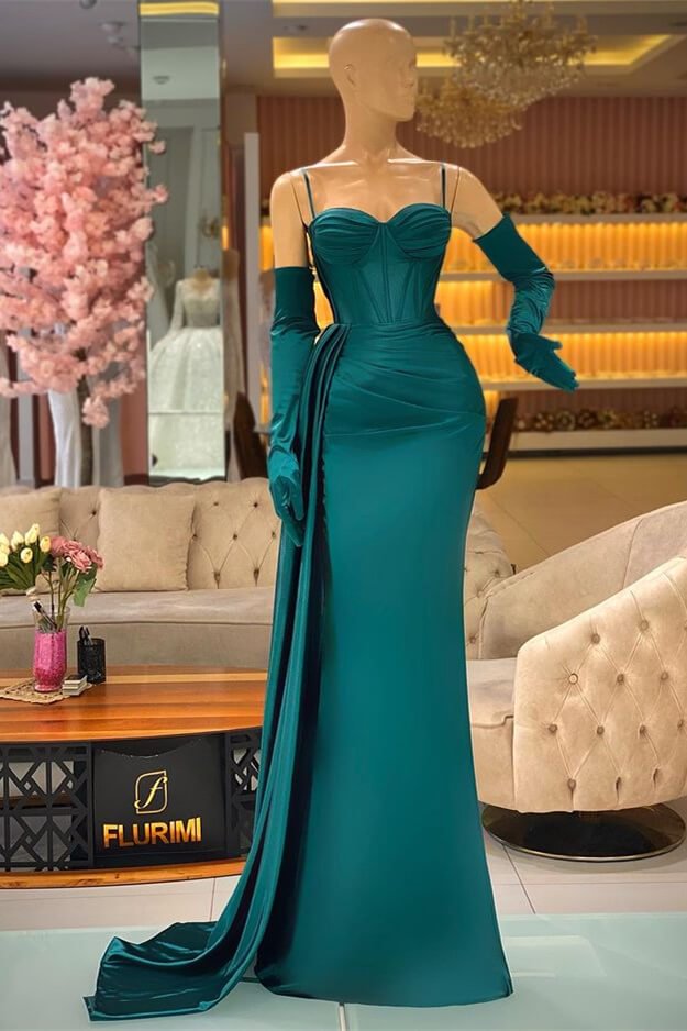 Luluslly Dark Green Spaghetti-Straps Mermaid Evening Dress With Ruffles