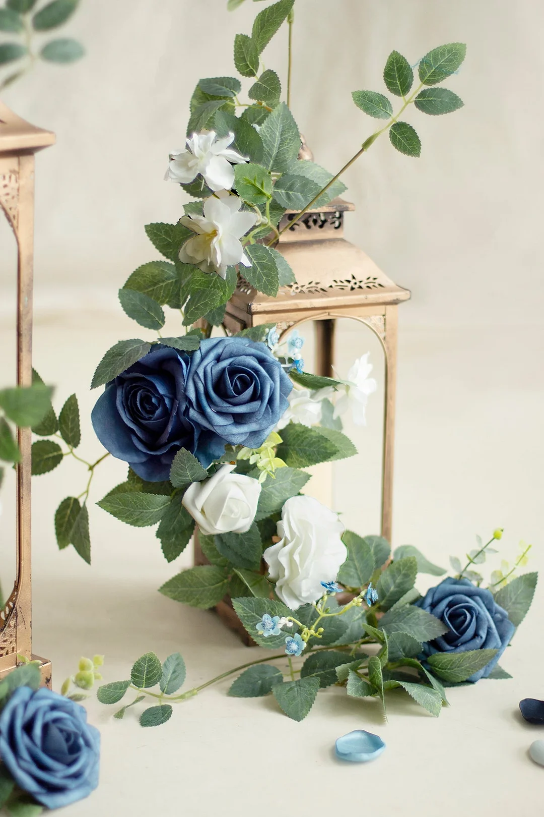 Lantern Floral Arrangements in Dusty Blue & Navy