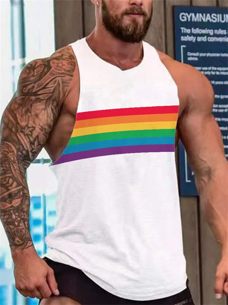 Rainbow Stripe Graphic Tank Top