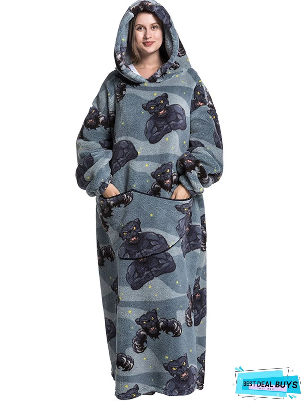 Lazy Blanket Big Pocket Extended Hoodie Home Pajamas Plus Size