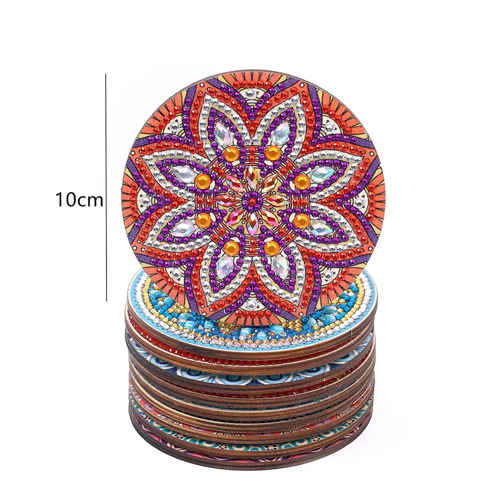 10pcs DIY Coaster Diamond Painting Cup Cushion with Rack Home Decor