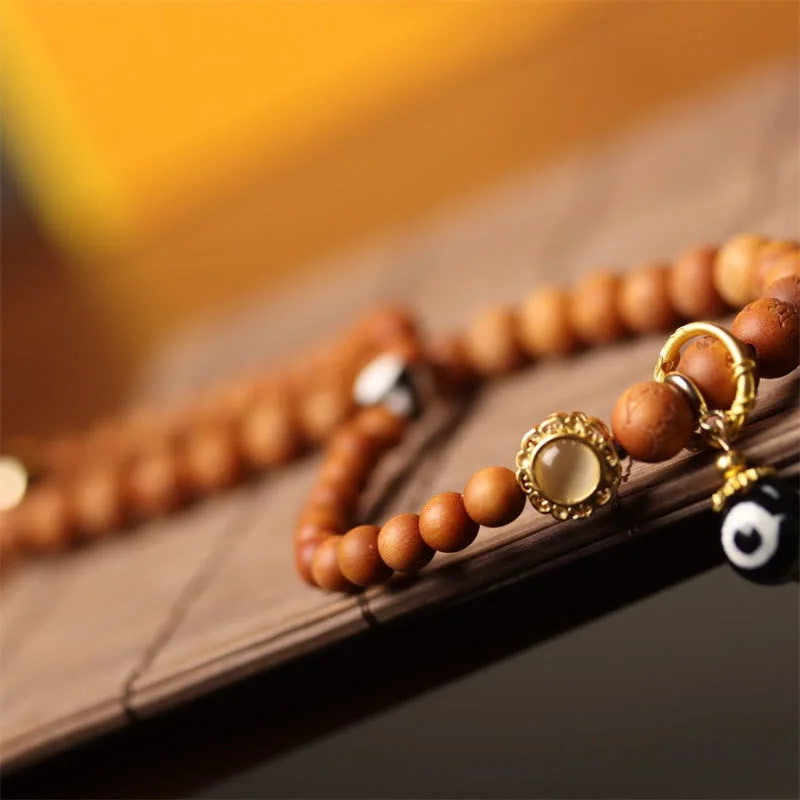 Tibetan Sandalwood Om Mani Padme Hum Dzi Bead Double Wrap Bracelet