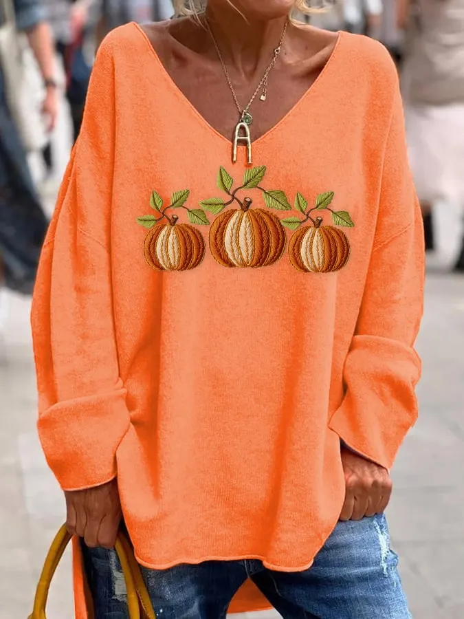 Women's Casual Autumn Pumpkin Print Loose Fit Sweatshirt 