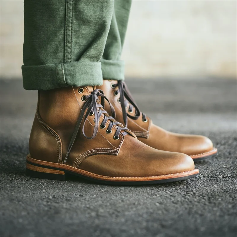 Men's Retro Round Toe Color Strapping Motorcycle Boots