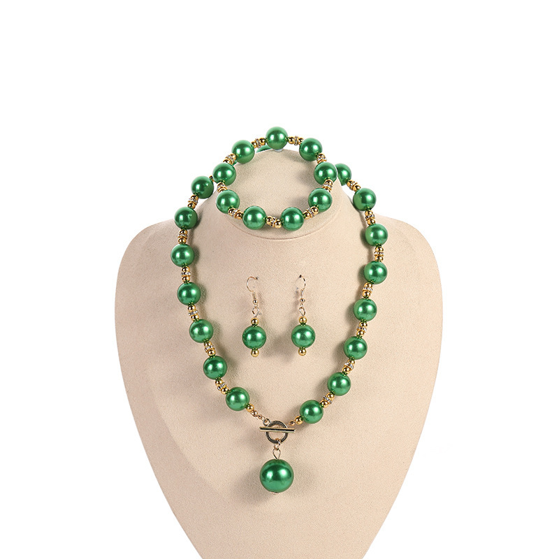 Classic Green Beaded Earring Bracelet Choker Three Piece Jewelry Set 2024 - Flycurvy 