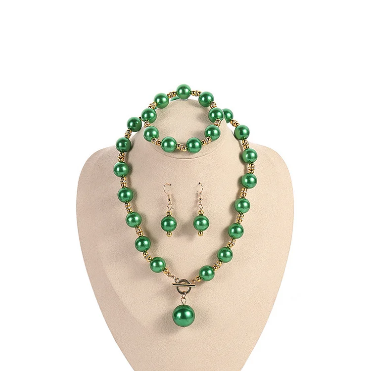 Classic Green Beaded Earring Bracelet Choker Three Piece Jewelry Set 2024 - Flycurvy 
