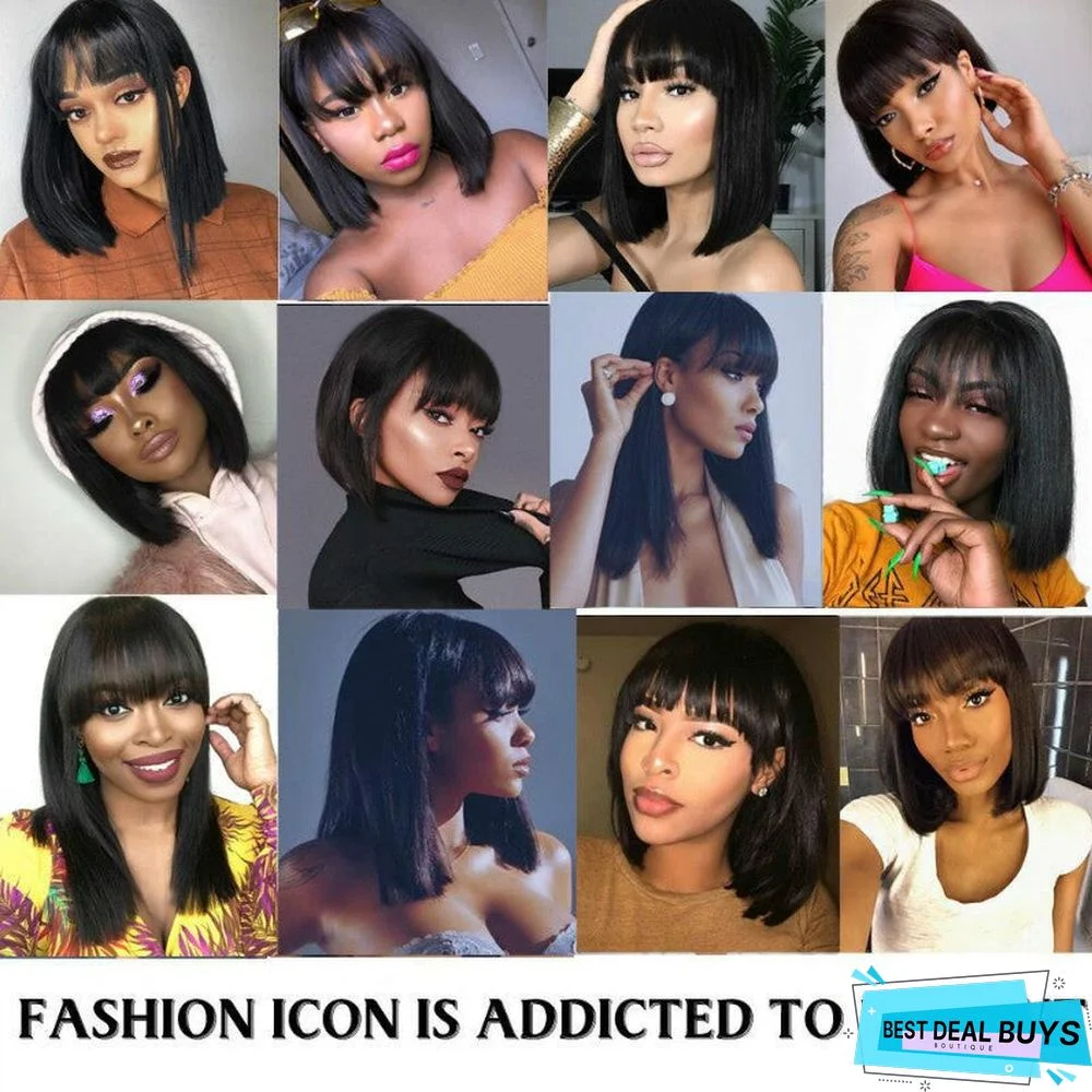 Women's Wigs with Short Straight Hair and Bangs Bobo Head Fashion Chemical Fiber Headgear