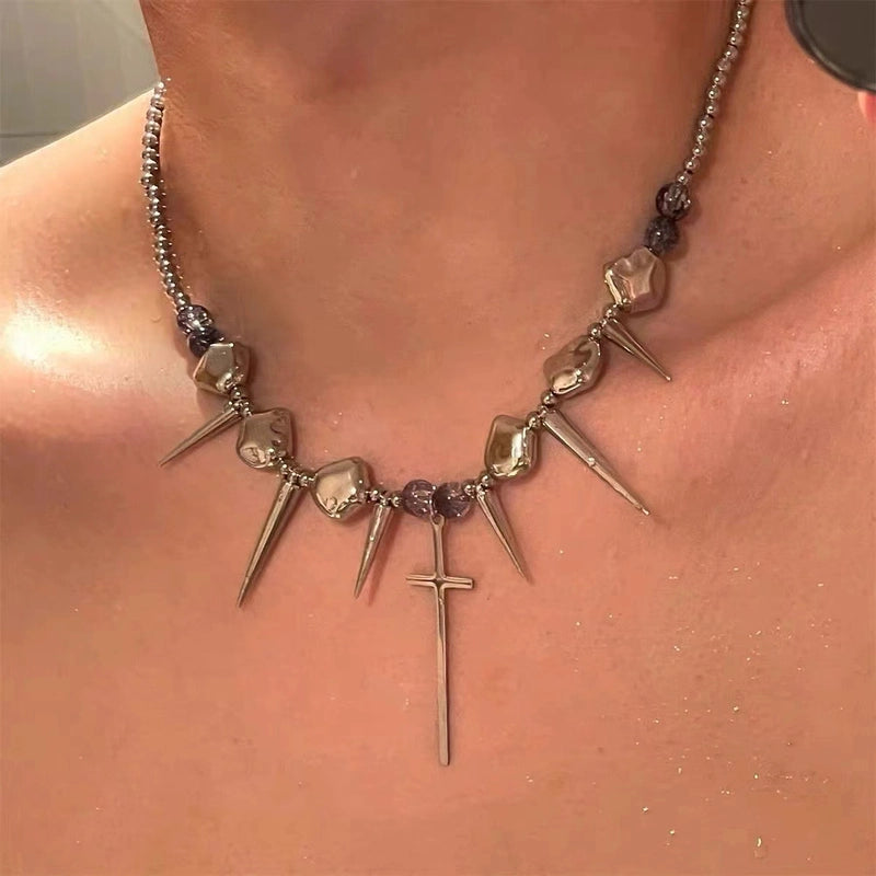 Cross Exaggerated Titanium Steel Women's Necklace Male Y2g Irregular Subculture Clavicle Chain Hip Hop Necklace Jewelry
