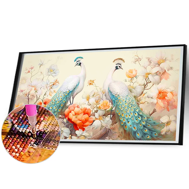 5D Diamond Painting Two White Peacocks Kit