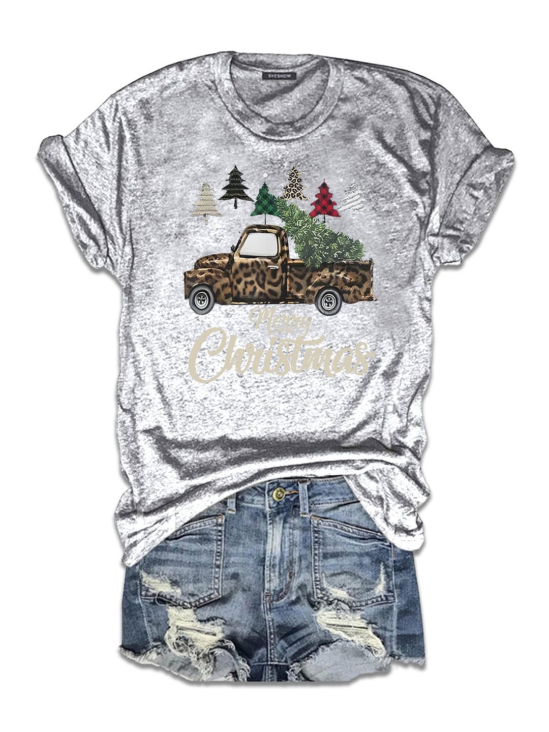 Merry Christmas Leopard Print Truck T-Shirt