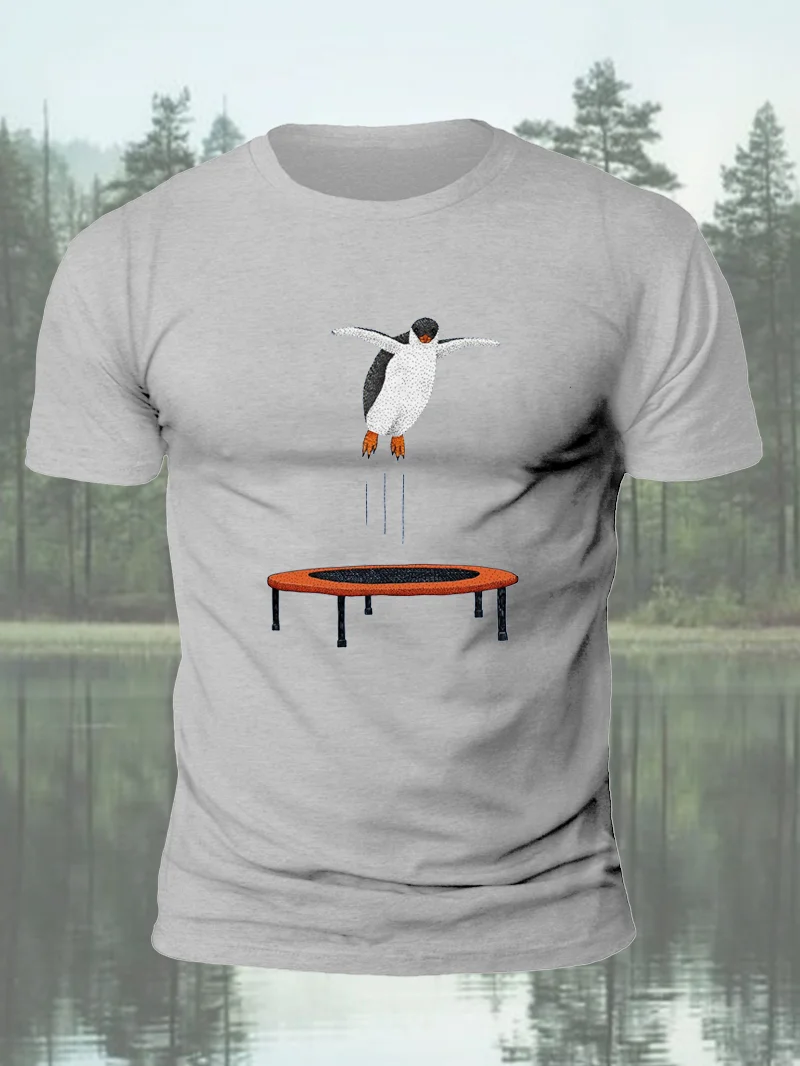 Penguin Jumping Bed Print Short Sleeve Men's T-Shirt in  mildstyles