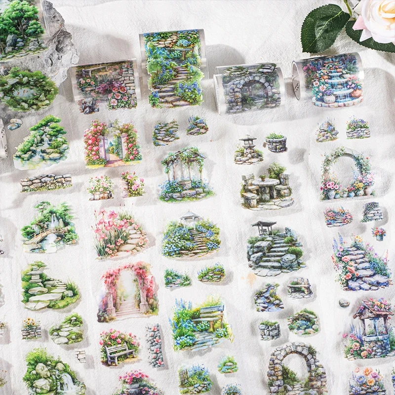 PET 테이프 - 60mm*200cm 돌 풍경 시리즈 빈티지 식물 꽃 조경 소재 콜라주