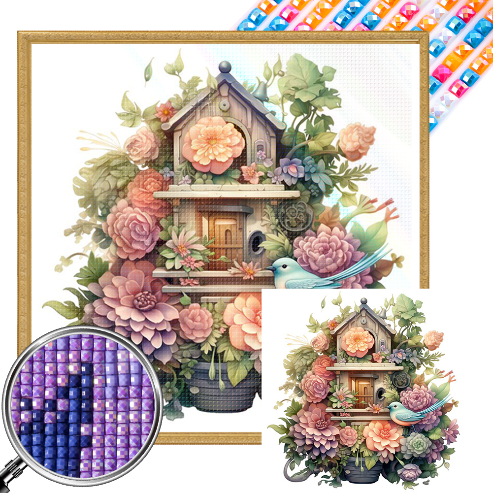 Flower And Bird House 40*40cm(picture) full square drill diamond painting with 3 to 5 colors of AB drills