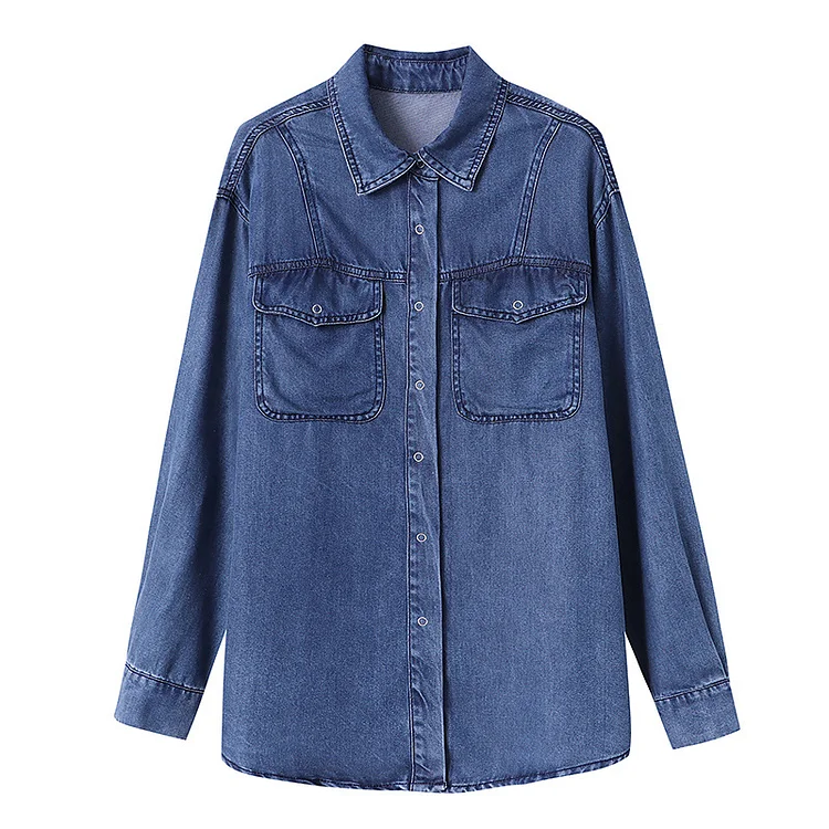 Vintage splicing Long Sleeve Denim Shirt - yankia