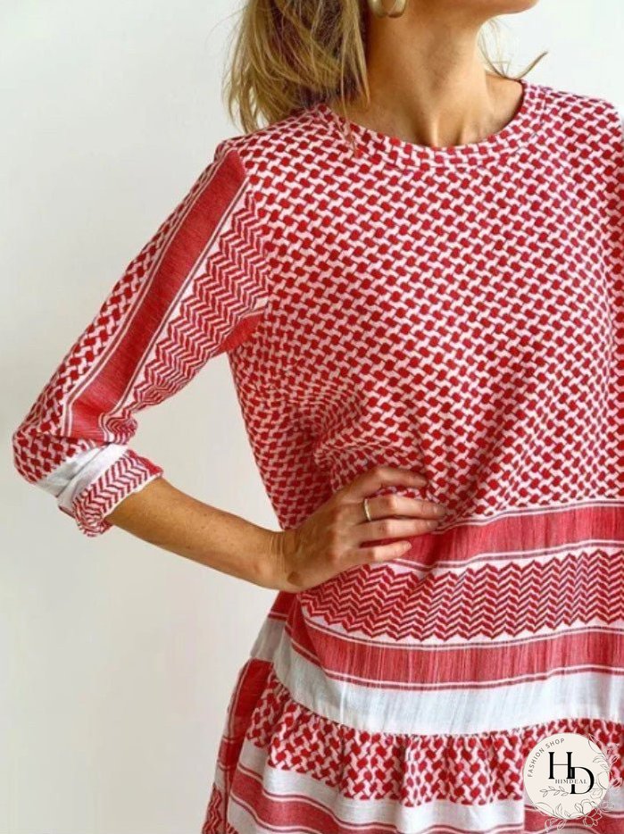 Dresses Casual Stripe Print Mid Sleeve Mini Dress for Women