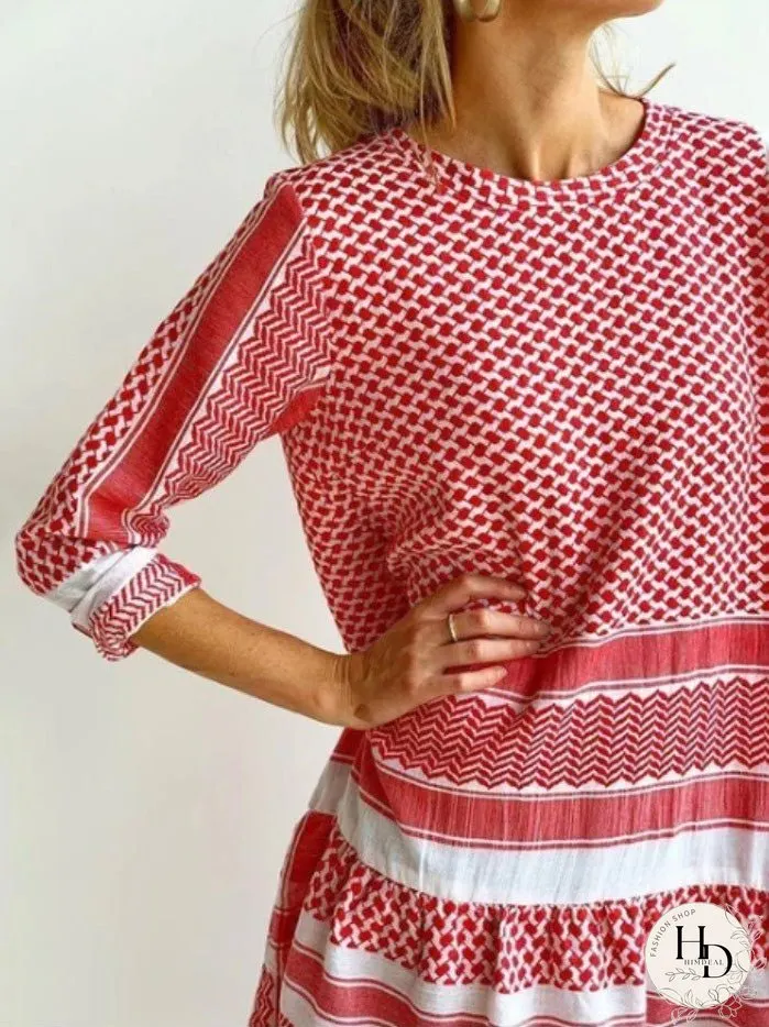 Dresses Casual Stripe Print Mid Sleeve Mini Dress for Women