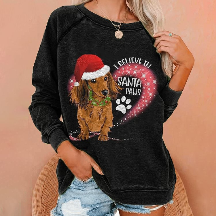 Vefave Heart Christmas Dog Print Long Sleeve Sweatshirt