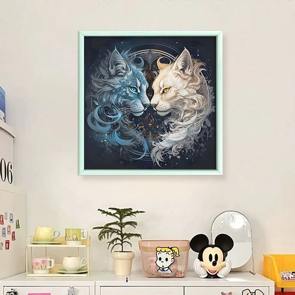 14CT Full Stamped Cross Stitch - Yin Yang Cat(Canvas|40*40CM)