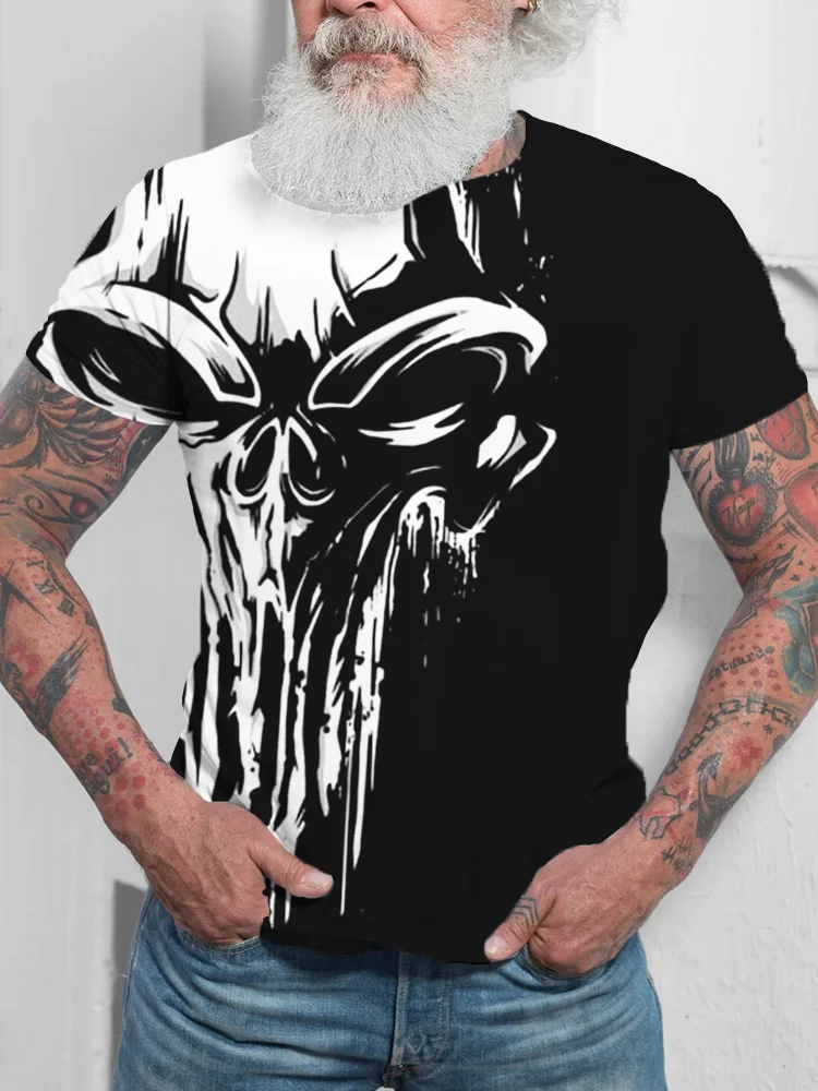 BrosWear Men's Skull Graphic Contrast Color Short Sleeve T Shirt