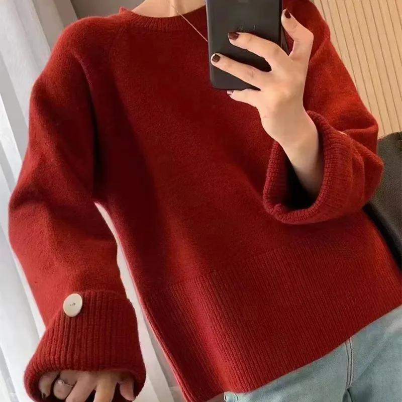 Churchf Churchf Advanced Sense Round Collar Design Sweater Female 2024 Autumn / Winter New Korean Version Soft Waxy Temperament Simple Wind Sweater