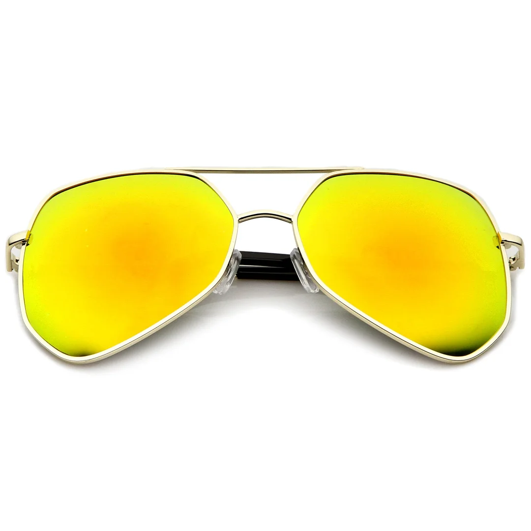 Modern Hexagonal Geometric Metal Crossbar Mirror Lens Aviator glasses 60mm