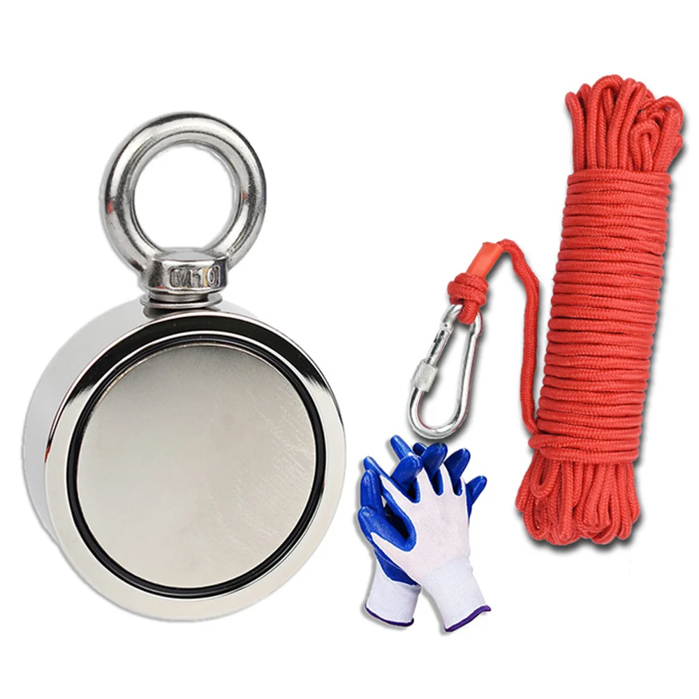 Magnet Fishing Kit Double Sided Fishing Magnet Rope+Gloves Strong for Deep  Sea