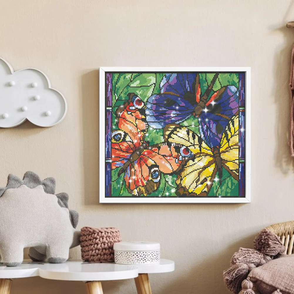 9CT Full Stamped Cross Stitch Bead Embroidery- Butterfly(Canvas|46*40CM)