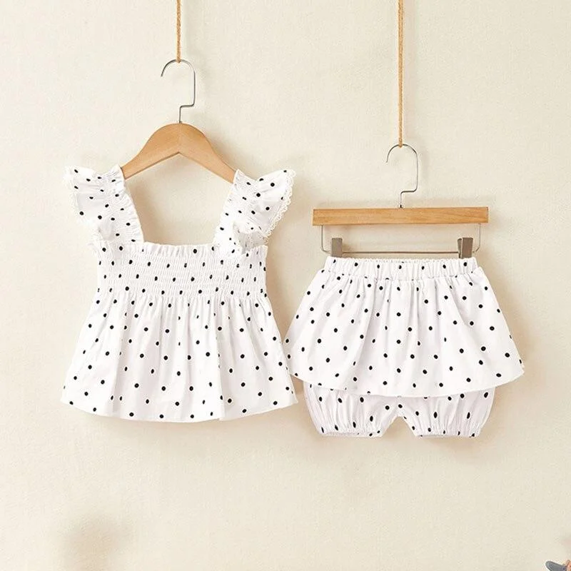 2020 Summer Baby Girl Set 1-3Yrs Baby Girls Clothing Sets Baby Dot Short Sleeve Top + shorts+ Hair Belt 3pcs/Set