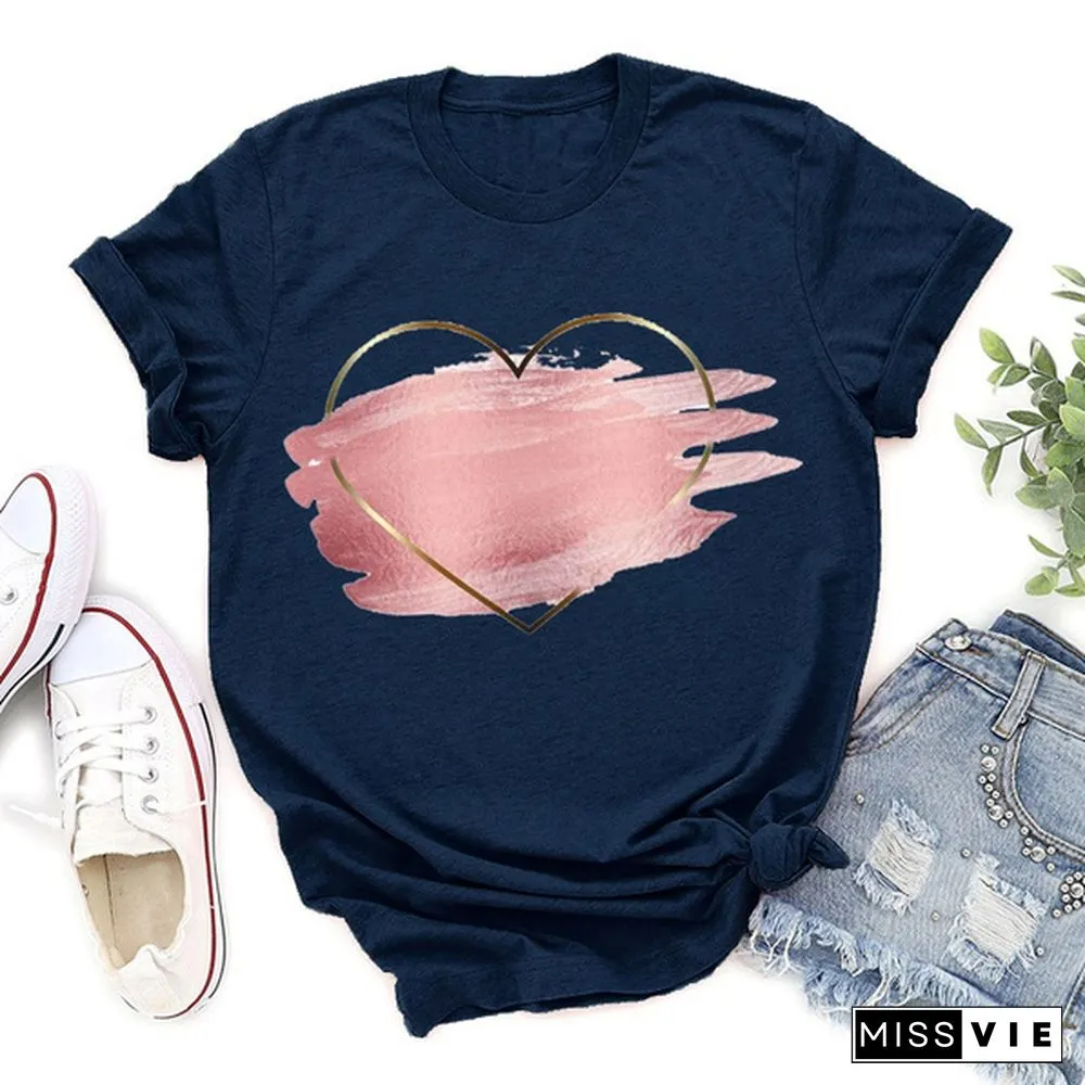 Cute Heartbeat Love T-shirts For Women Summer Tee Shirt Femme Casual Short Sleeve Round Neck Tops T-shirts