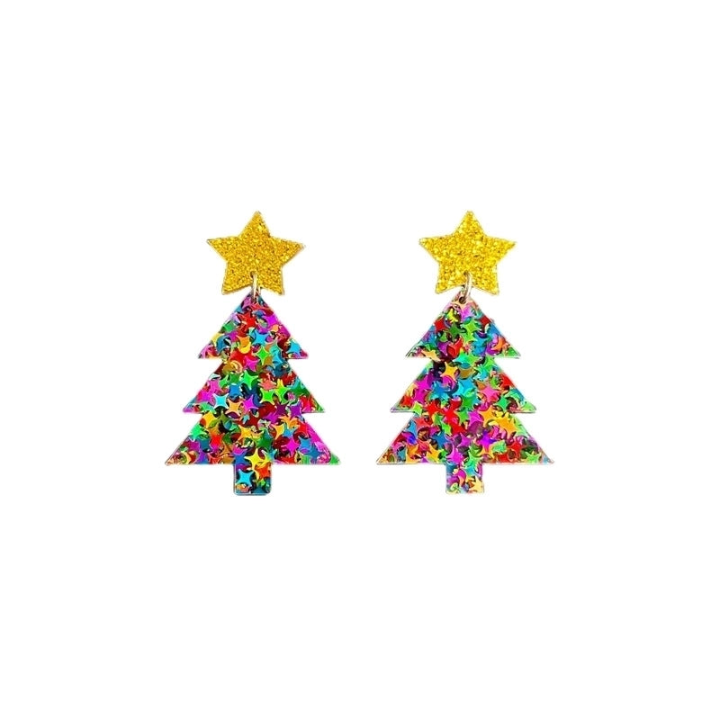 -style Christmas Acrylic Earrings Simple Color Star Sequins Christmas Tree Earrings For Women
