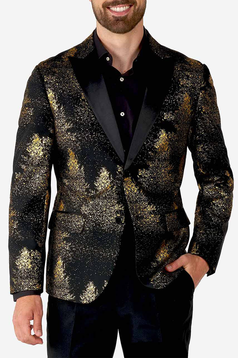 Ciciful Gold  Forest Print Lapel Collar Blazer