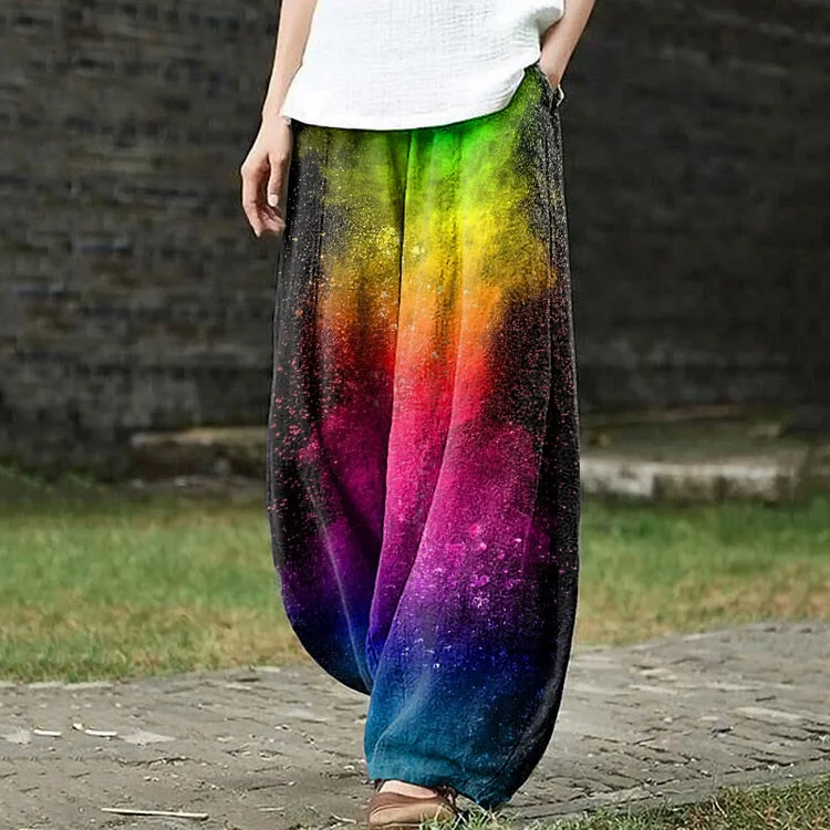 Fantasy Rainbow Tie-dye Art Print Casual Pants