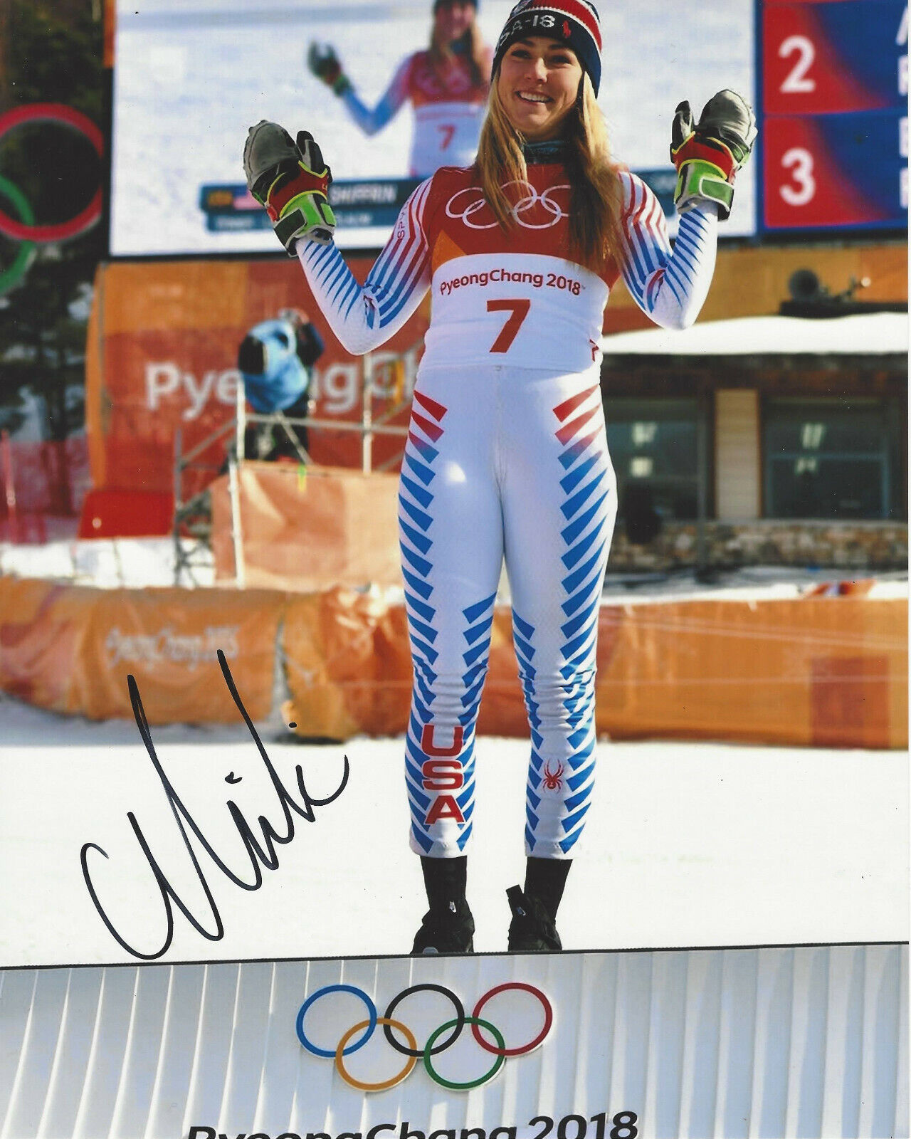 SKIER MIKAELA SHIFFRIN SIGNED 8x10 Photo Poster painting USA OLYMPIC GOLD MEDAL SLALOM B w/COA