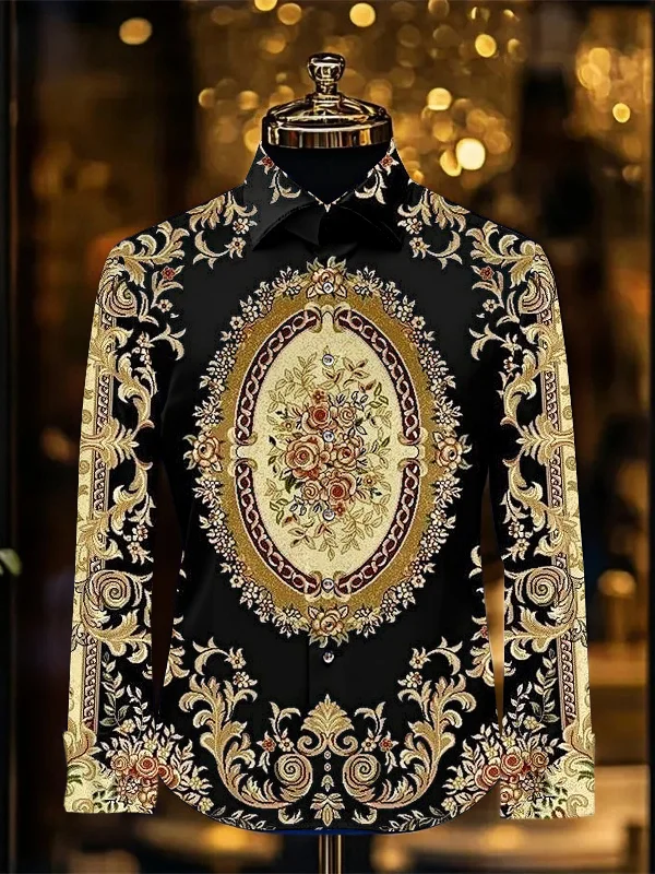 Men's fashion casual luxury printed long-sleeved shirt
