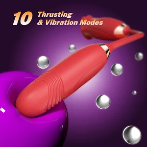 Rose Lipstick Vibrator: Tongue Licking Kiss and Thrusting Dildo Combination