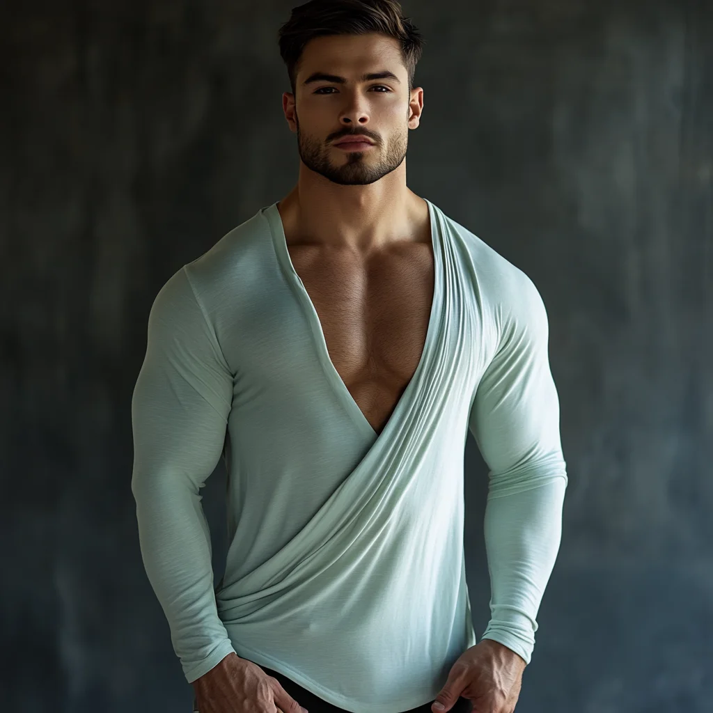 Stylish Deep V-Neck Long Sleeve Top for Men - Perfect for Casual and Formal Occasions
