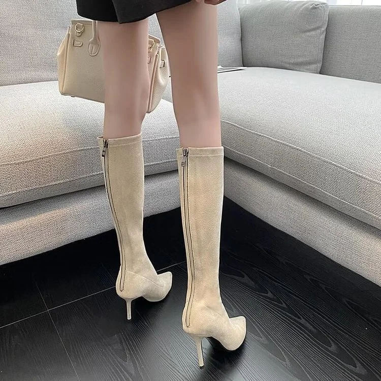Yyvonne The Knee Boots Wear The New Autumn And Winter New Small Fashion Casual Thin Velvet Face Pointed Knight Boots