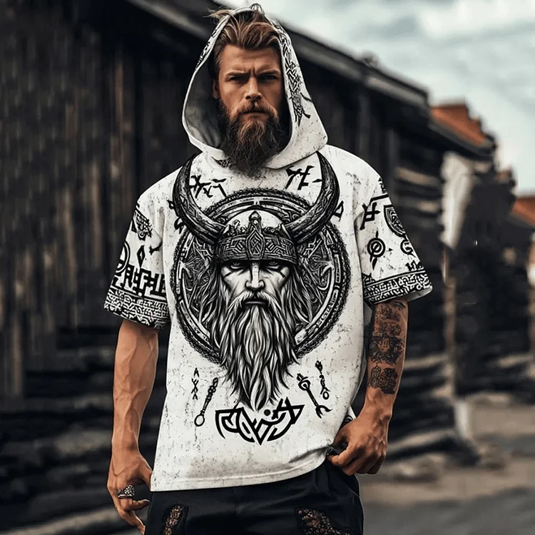 Men's Vintage Viking Hooded T-shirt