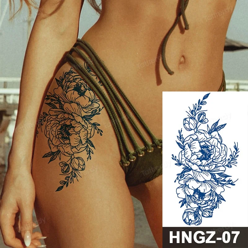 Juice Ink Tattoo Flower Rose Leaf Waterproof Temporary Bird Snake Sexy Body Arm Leg Henna Tattoo Fashion Big Fake Sleeve Sticker