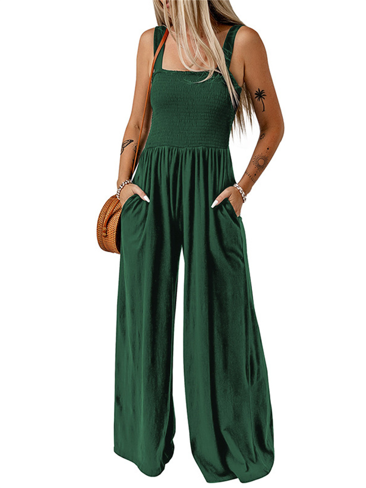 Women's High-waisted Jumpsuit Summer New Sleeveless Strapless Knitted Wide Leg Trousers Jumpsuit