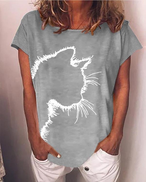 Hot Sale Cut Cat Print Casual Short Sleeves T-Shirts - Chicaggo