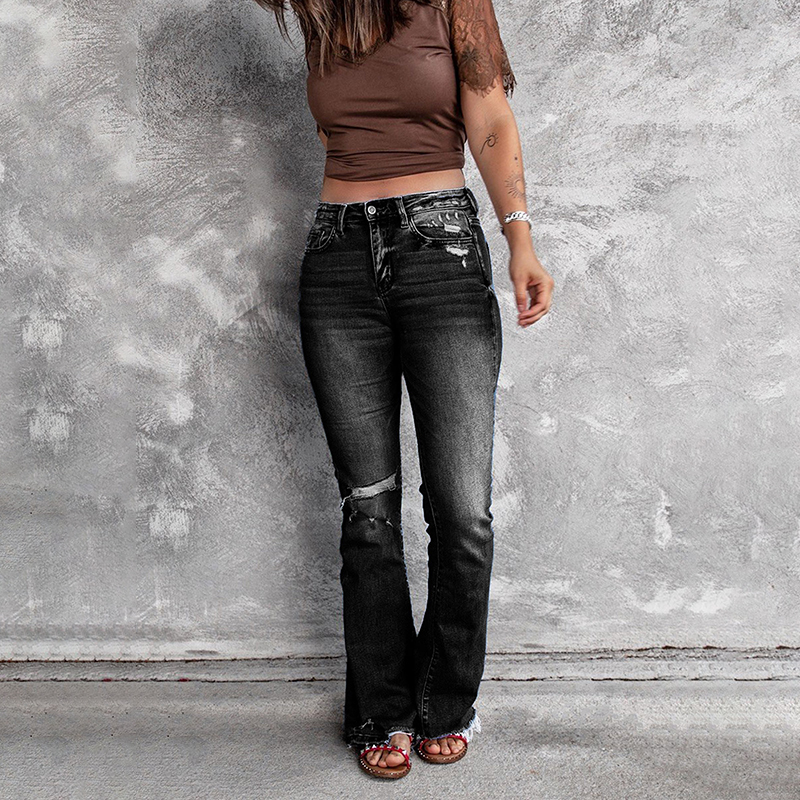 Classic Ripped Washed Bootcut Jeans wearshes