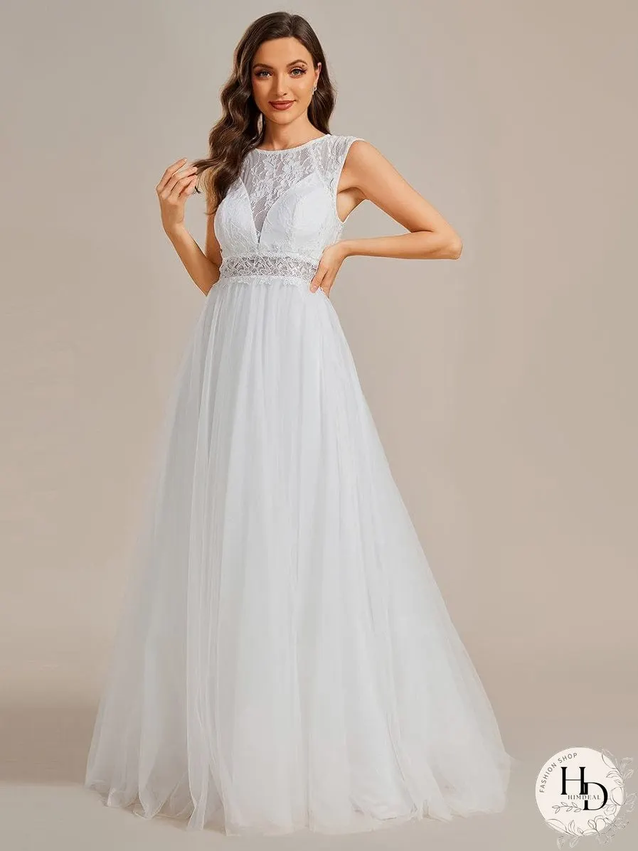 Chic Lace Round Neck Bridal Gowns